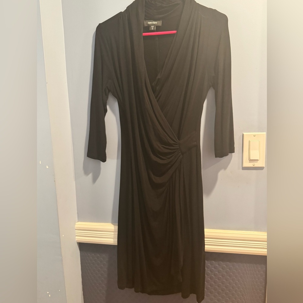 Karen Kane Black faux wrap-around midi dress - M